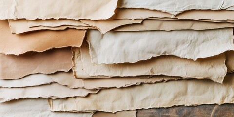 Poster - Textured layers of handmade paper in various neutral tones showcasing natural fibers and edges
