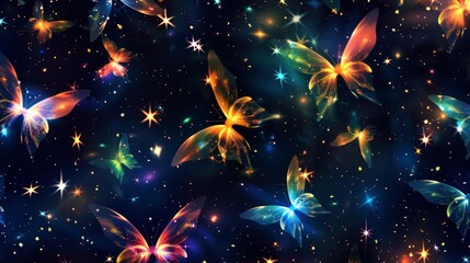 Aufkleber - abstract blue background with butterflies and starry sky, 3d illustration