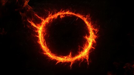 Poster - fiery ring of solar eclipse phenomenon intense bright light against dark background display graphic