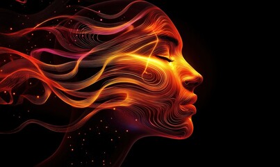Poster - Abstract representation of a woman's face with flowing lines and fiery colors, symbolizing energy and emotion