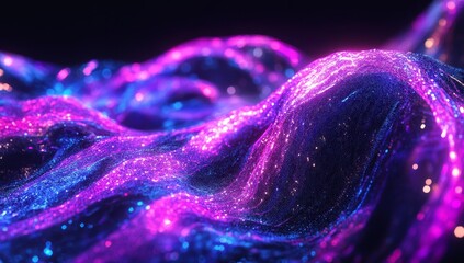 Poster - abstract purple blue energy wave, dark background, digital art