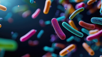 Poster - microscopic ocean life idea. colorful microscopic view of diverse bacteria in a captivating display.