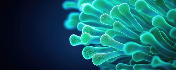 Poster - Microscopic ocean life idea. Detailed close-up of vibrant microorganisms on a dark background.