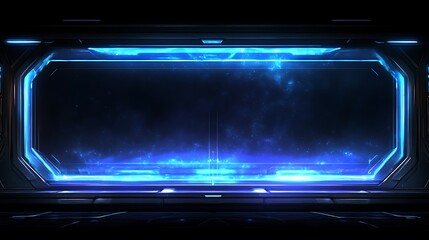 Poster - Futuristic Interior View of a Window Displaying Nebula Space Scenery and Cosmic Star Formation