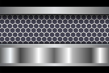 Poster - Silver chrome metallic background with hexagons pattern, 3D illustration.