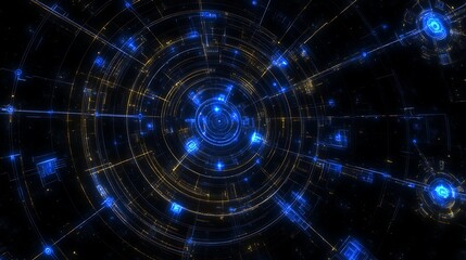 Poster - Futuristic Technology Network Rings Complex System Digital Design Concept Artwork