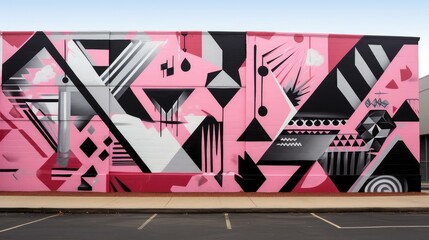 Canvas Print - mural pink black geometric background