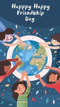 Friendship Day poster featuring friends dancing in a circle at an outdoor festival