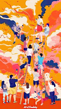 Friendship Day poster featuring friends dancing in a circle at an outdoor festival