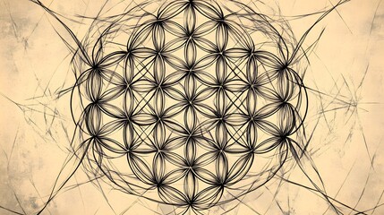 Complex geometric floral pattern with circle and line elements