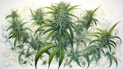 Canvas Print - artist hemp plant illustration