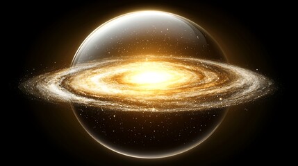 Poster - Glowing Sphere with Galactic Ring Mysterious Celestial Body Shines in Dark Cosmic Space 90 ch