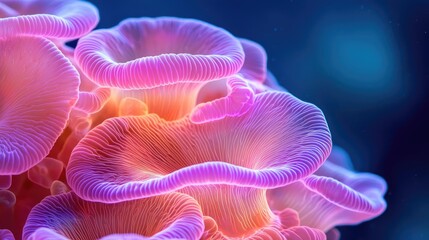 Poster - Microscopic ocean life idea. Colorful coral reef with vibrant soft corals thriving under clear ocean water.