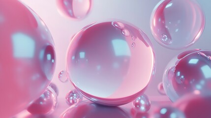 Fototapete - Abstract spheres, soft colors, floating forms, digital art, background