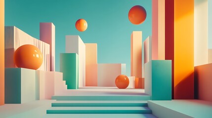 Aufkleber - abstract colorful architectural scene with geometric shapes