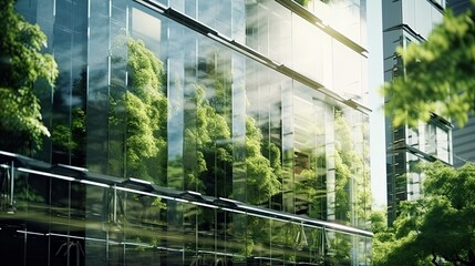 eco-friendly building modern city sustainable glass building ecology concept office building with gr