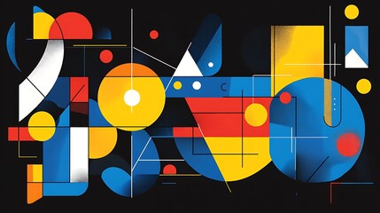 Poster - Abstract geometric art, vibrant colors, dark background, design concept