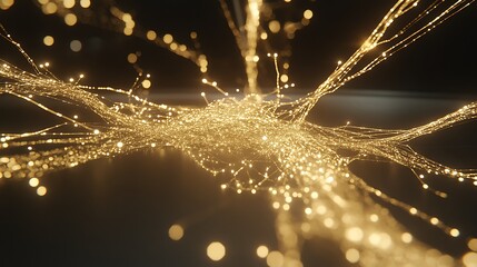 Poster - Golden Neural Network Interconnected Nodes Data Flow Technology Abstract Image Digital Connectivity