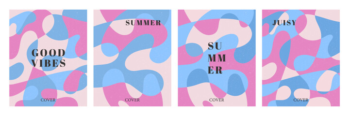 Fototapete - Summer bright illustrations set for poster, card, cover, label, banner in modern minimalist style with overlay effect. Modern and simple summer design templates. Vector stock graphic