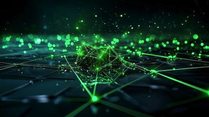 Poster - Neon green abstract environment futuristic digital art with intersecting glowing lines and grid structure