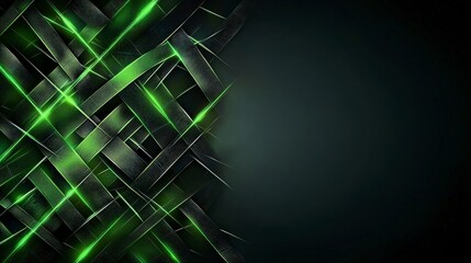 Poster - Glowing neon green grid structure abstract art digital design dark background high-contrast viewpoint