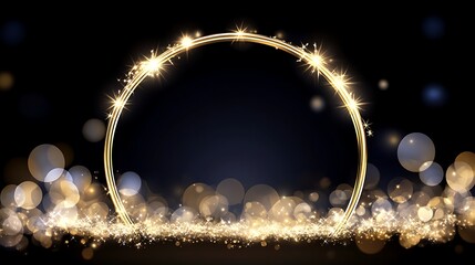 Poster - Golden Sparkle Circle with Bokeh Lights and Magical Glow Effects Backdrop for Festive Celebrations