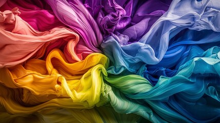 Leinwandbilder - Vibrant colorful fabrics swirling in rainbow gradient studio setting textile photography textured background close-up view