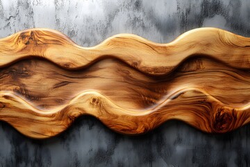 Wall Mural - Contemporary Wooden Wave Sculpture Against Textured Gray Background for Modern Decor