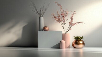 Aufkleber - Artful arrangement of decorative vases indoor studio still life photography minimalist design soft light depth concept
