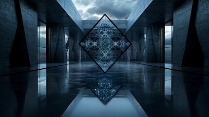 Poster - Symmetrical geometric shapes in a modern architectural space futuristic design abstract art balanced aesthetic