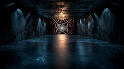 Poster - Dynamic light patterns create depth in industrial space modern art installation abstract environment captivating perspective