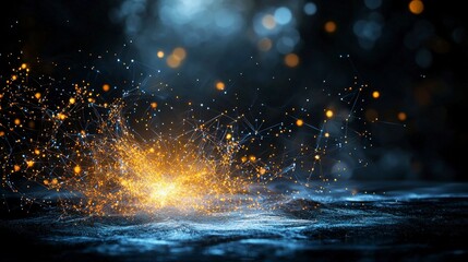 Poster - Enigmatic glowing lights dance across dark canvas abstract visuals digital art mysterious atmosphere close-up view