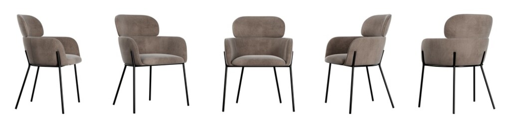 Poster - Brown chair set isolated on transparent background. 3D render.