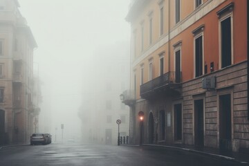 Wall Mural - A foggy day outdoors vehicle street.