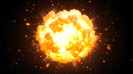 Wall Mural - intense volcanic explosion creating fiery sphere radiating heat and light over black backdrop space