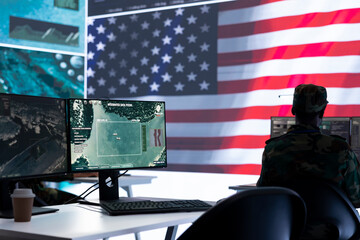 Poster - american military personnel ensuring servers protection and classified information, protecting state