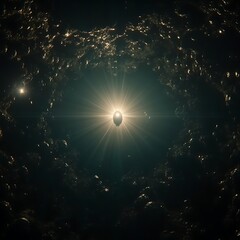 Poster - Light Piercing Dark Nebula Spacecraft Navigating Through Cosmic Environment Intense Glow Exploration