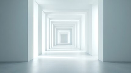 Poster - Infinite white corridor, architectural design, light perspective, background minimalism, website banner