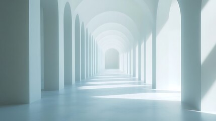 Poster - Empty White Archway Corridor, Sunlight, Architecture Background, Minimalist Design, Interior Design