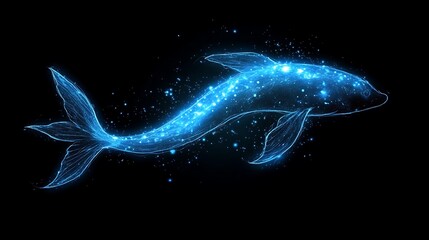 Wall Mural - luminous aquatic mammal fantasy glowing fish design sparkling oceanic creature art against dark back
