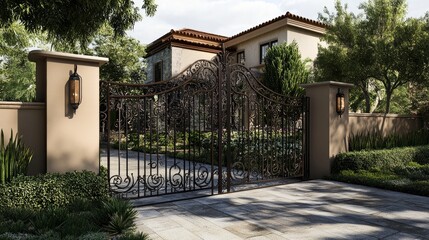 Wall Mural - Beautiful and ornamental wrought iron fence