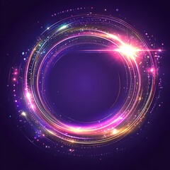 Poster - Luminous Circles of Light and Sparkling Particles Shining in a Dark Purple Abstract Background