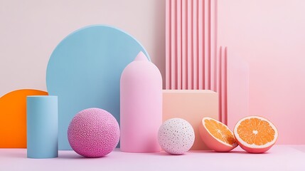 Aufkleber - pastel geometric display with citrus fruits