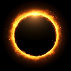 Wall Mural - luminous fiery ring of fire circle burning abstract design glowing plasma effect on dark backdrop
