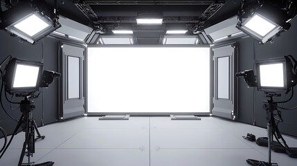 Poster - Futuristic studio interior, empty space for video production, suitable for advertisement