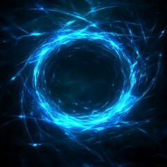 Poster - Mesmerizing Portal of Electric Blue Energy Concentric Rings in Deep Space Vortex of Twisting Lights