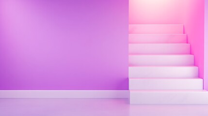 Poster - Minimalist Abstract Staircase Leading Up with Lavender Wall in Background Graphic Space Concept