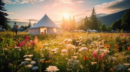 Wall Mural - wildflowers white tent