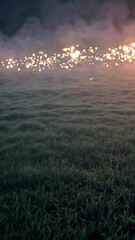 Poster - Soft glowing motion of bioluminescent mushrooms pulsating with warm light in a mystical forest, surrounded by gently swaying flowers and floating particles