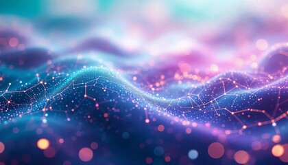 Wall Mural - abstract network landscape, interconnected data flow with glowing nodes